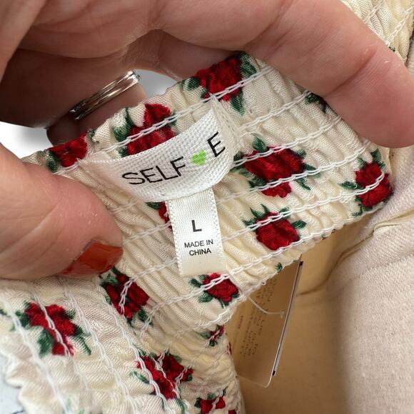 NEW Self Esteem A-Line Dress Size Large Cream Red Rose Print Smocked Sundress - Picture 6 of 8